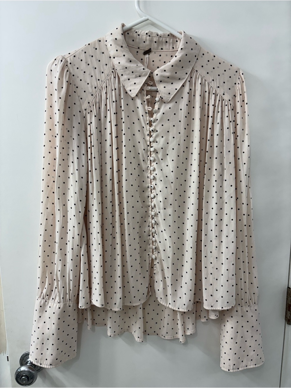 Free People Cream Polka Dot Button-Up Blouse